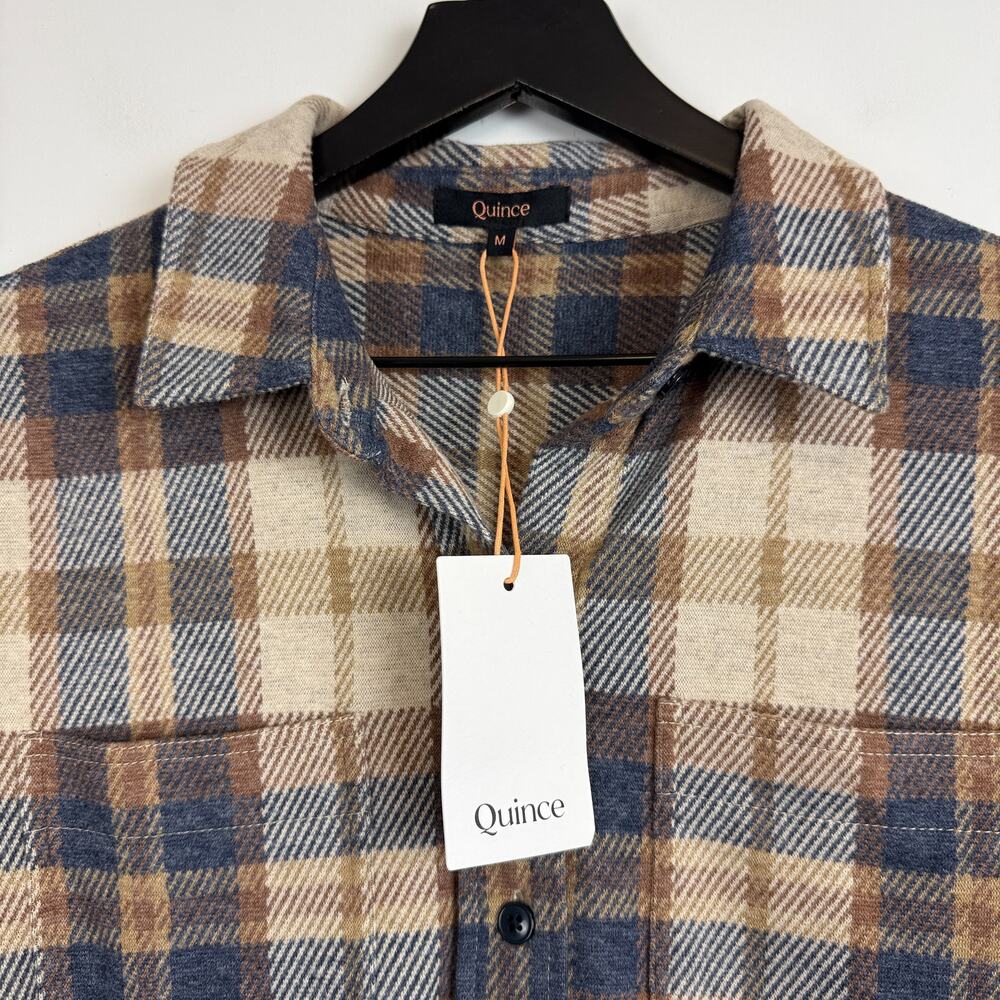 NWT Quince Womens Stretch Sweater Fleece Shirt Plaid Mocha Check - M - Picture 3 of 8